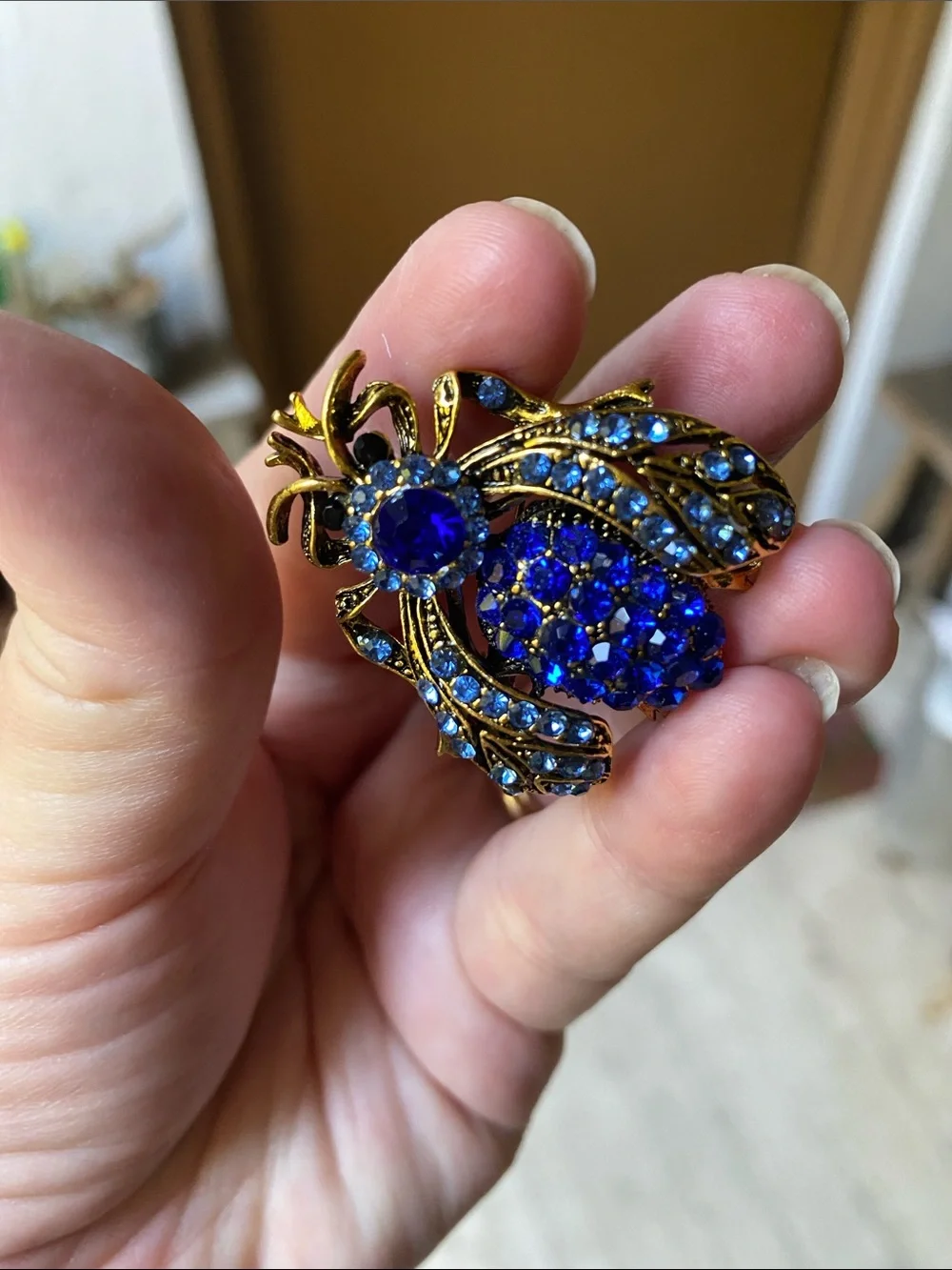 Gold-Tone Brooch with Sapphire Blue Crystals - Women Jewelry